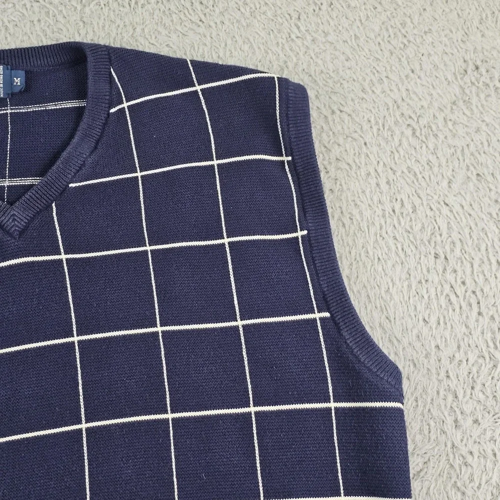 Vintage Polo By Ralph Lauren Sweater Vest Mens Medium Blue Windowpane V Neck 90s